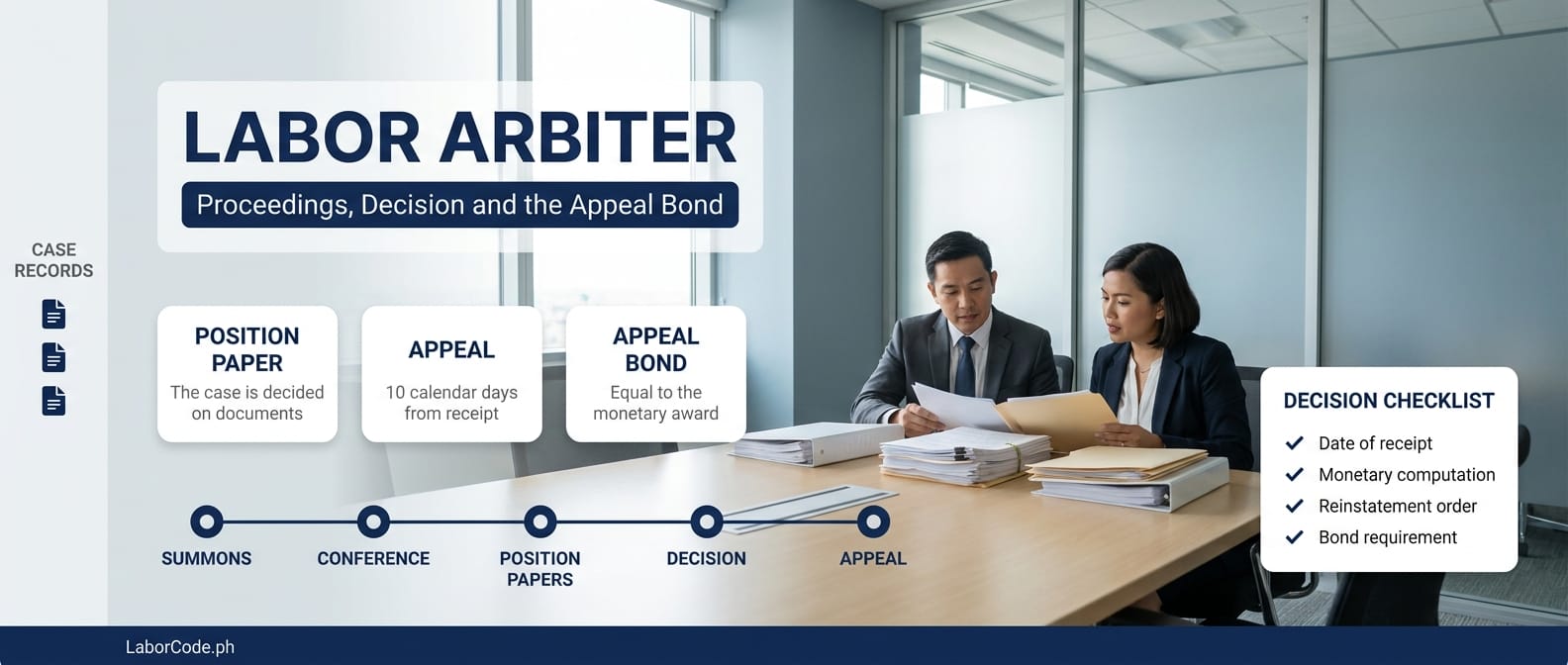 Labor Arbiter guide: position paper, ten calendar day appeal period and the appeal bond equal to the monetary award