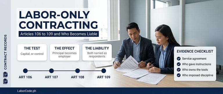 Labor-only contracting guide: the elements test, the principal as employer, and solidary liability under Articles 106 to 109