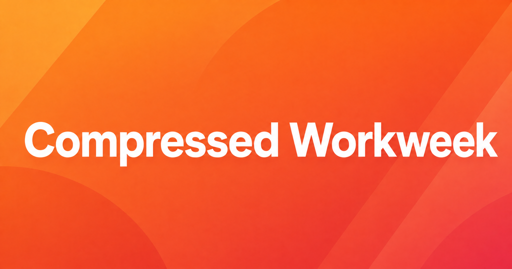 Glossary badge reading Compressed Workweek on an abstract orange background