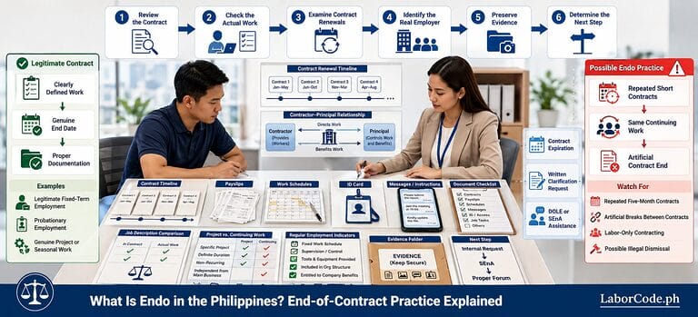 Two professionals discuss What Is Endo in the Philippines at a table covered with documents and charts.