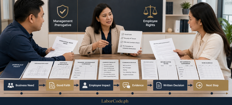 Filipino workplace professionals reviewing the scope and legal limits of management prerogative under Philippine labor law.